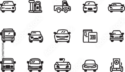 Car icons vector set: transportation, automotive, and vehicle graphics eps silhouette