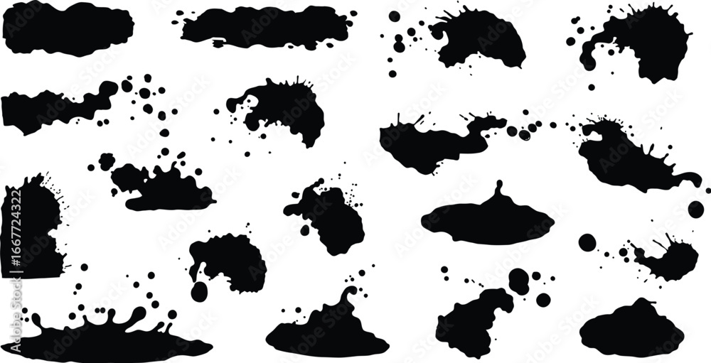 Fototapeta premium Collection of Black Ink Splatter and Blob Shapes paint splatter ink blots