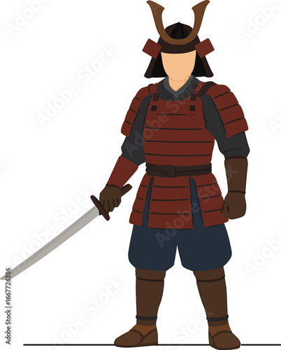 Samurai Warrior in Traditional Armor Holding a Katana Sword.