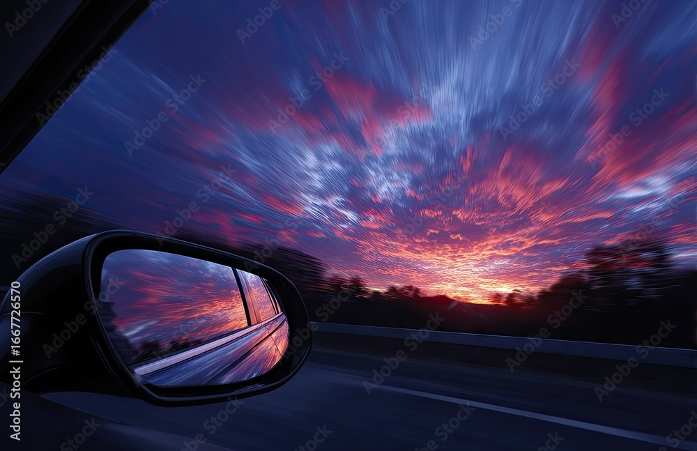 Obraz premium Road Trip Sunset Reflected