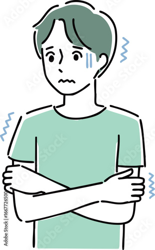寒くて震える男性
