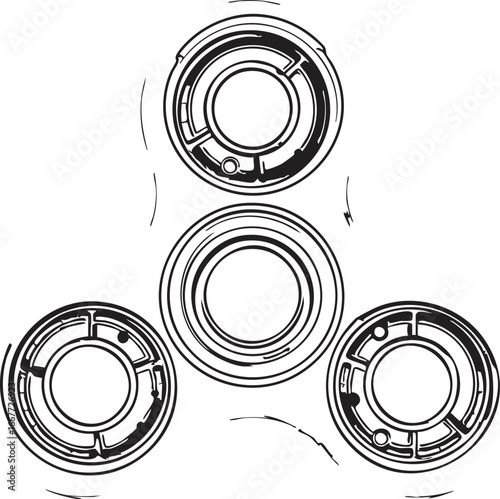 Fidget spinner vector illustration: black and white outline eps silhouette