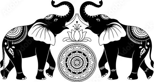 Ornate Elephant Mandala SVG | Indian Style Lotus and Elephant Clipart for Yoga & Decor"