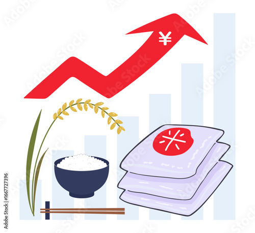 米価格上昇 インフレ 食料高騰 農業 貯蔵 食糧問題 イラスト