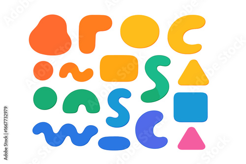 Set of colorful abstract shapes. Modern trendy vector design elements. Collection of geometric and organic forms. Playful basic figures with rainbow gradient. Minimalist background.