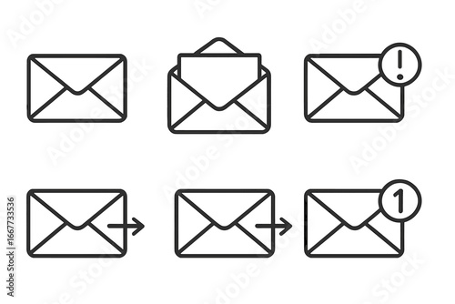 Mail envelope line icon set. Email message notification, sent and new letter signs. Vector communication symbols for web ui design. Inbox, post, correspondence pictogram pack.