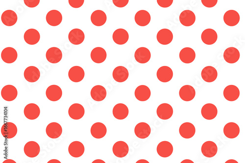 Classic red and white polka dot seamless pattern. Simple geometric abstract background with repeating circles. Timeless vector design for fabric, textile, wallpaper, and wrapping paper.