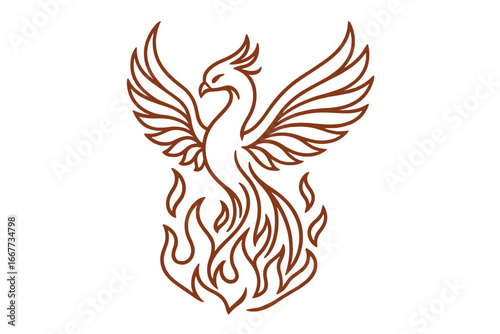 Elegant phoenix design symbolizing rebirth and transformation. Mythical bird rising from ashes and flames. Vector logo concept for power, immortality, and new beginnings.