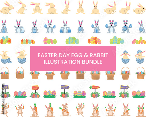 Easter Day Egg & Rabbit Bunny Illustration