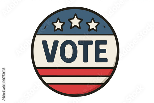 Vote election icon for USA presidential campaign. American political sticker. Patriotic symbol for voting, democracy, and government. Cartoon vector illustration badge.
