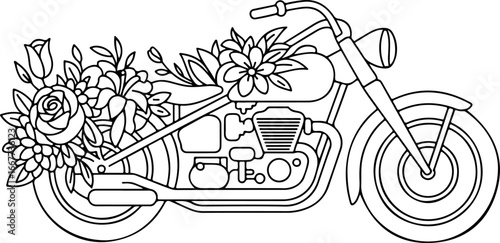 "Floral Motorcycle Fusion Art Floral, Flowers  Bike, Vintage,  Vector 