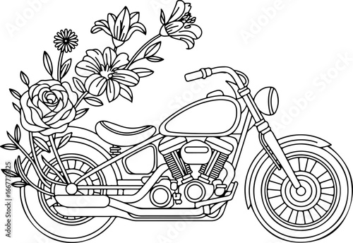 "Floral Motorcycle Fusion Art Floral, Flowers  Bike, Vintage,  Vector 