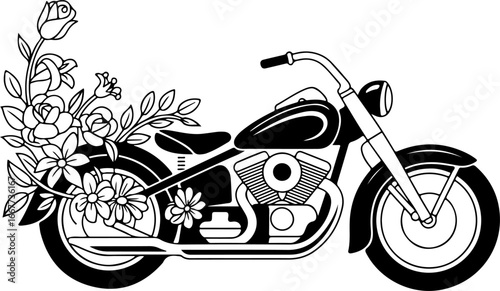 "Floral Motorcycle Fusion Art Floral, Flowers  Bike, Vintage,  Vector 