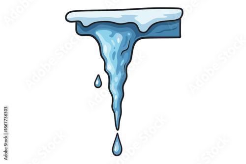 Melting icicle with a water drop. Winter vector cartoon illustration. Concept of thaw, spring, cold weather, frozen water, and nature's cycle. Isolated graphic design element.