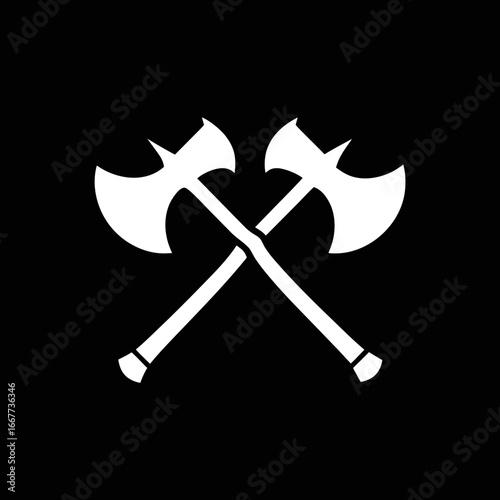 Vector silhouette of axes on black, ideal for hiking club logos, forestry emblems, hunting badges, and outdoor gear branding.
