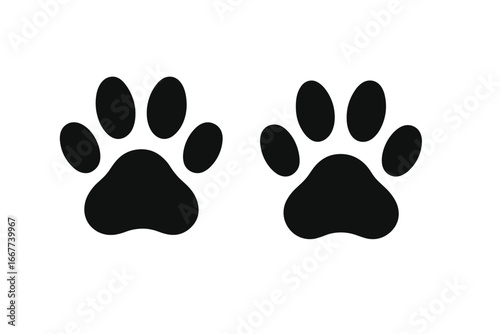 Two Black Paw Prints Side by Side, Animal Tracks Vector Illustration, Simple Cartoon Paw Prints on White Background, Pet Footprints, Wildlife Tracking Icons, Set of 2