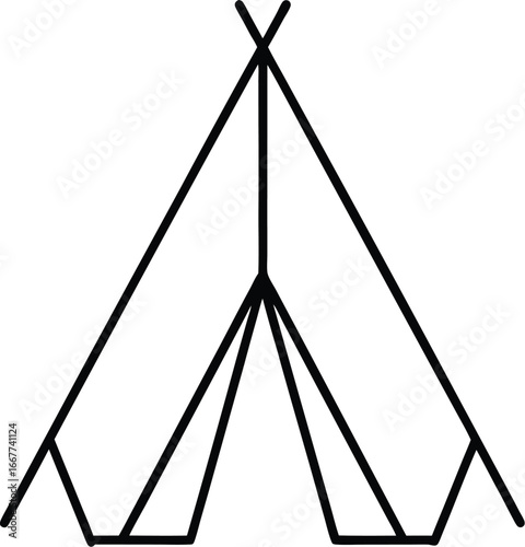 Vector art of minimalist black and white line art icon of a teepee tent