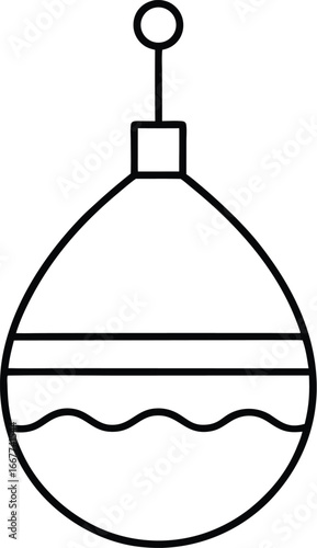 Vector art of outline drawing of a fishing float bobber on a line, with wavy water below