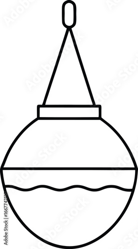Vector art of outline illustration of a fishing float or bobber on wavy water
