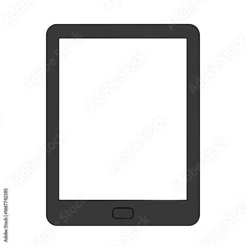 Clean 2D flat vector illustration of a modern e-reader showing a completely blank white page, rendered with solid colors in a graphic design style, isolated on a bright white background.