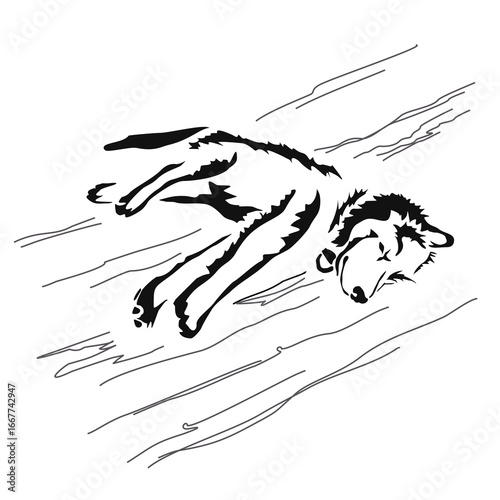 Vector drawing of a dog. Black and white gestalt design of a funny pet. Little doggy. Cute animal illustration.