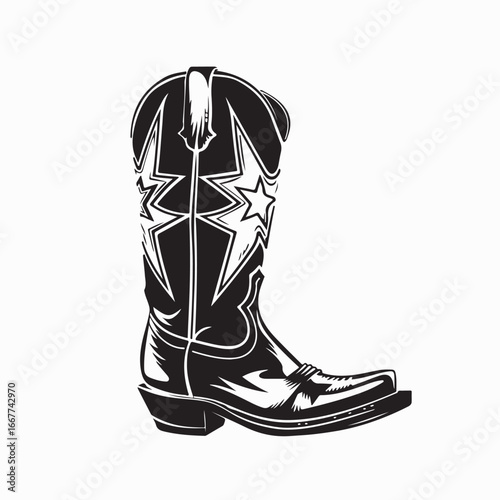 Cowboy Boots Western Style Leather Classic Vintage Handmade Rodeo Footwear Vector Illustration