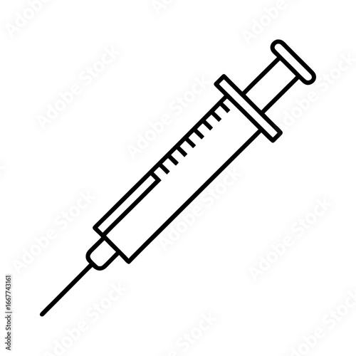 A sharp hypodermic syringe and needle used for medical injection, isolated on a white background