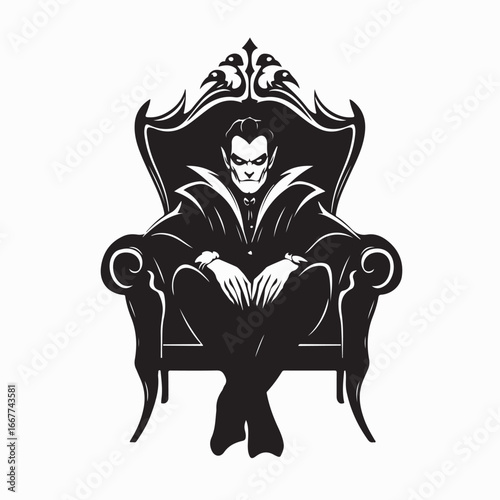 Vampire sitting calmly on throne dark fantasy vector illustration gothic character