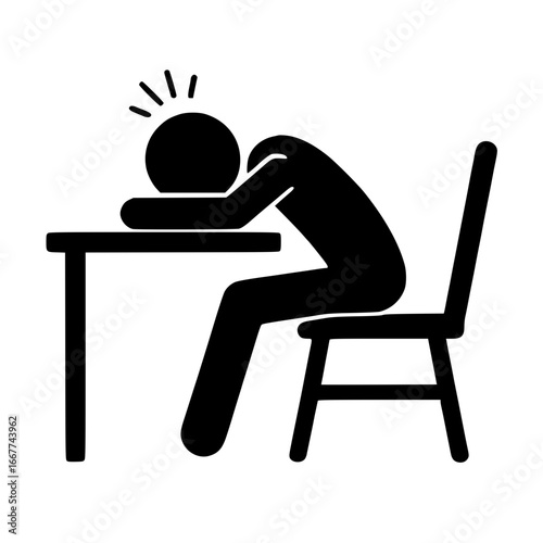 Stickman Exhausted at Desk SVG Clip Art