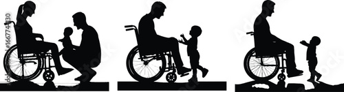 Family bonding silhouette wheelchair user child interaction inclusivity caregiving support family life