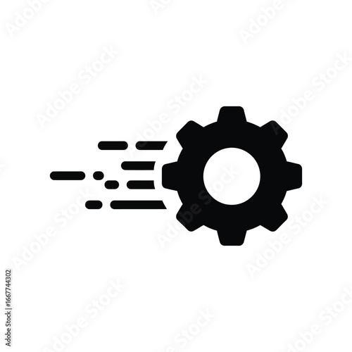 Fast spinning gear icon with motion streaks
