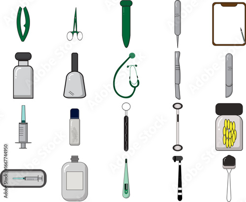 Set of medical instruments and equipment
