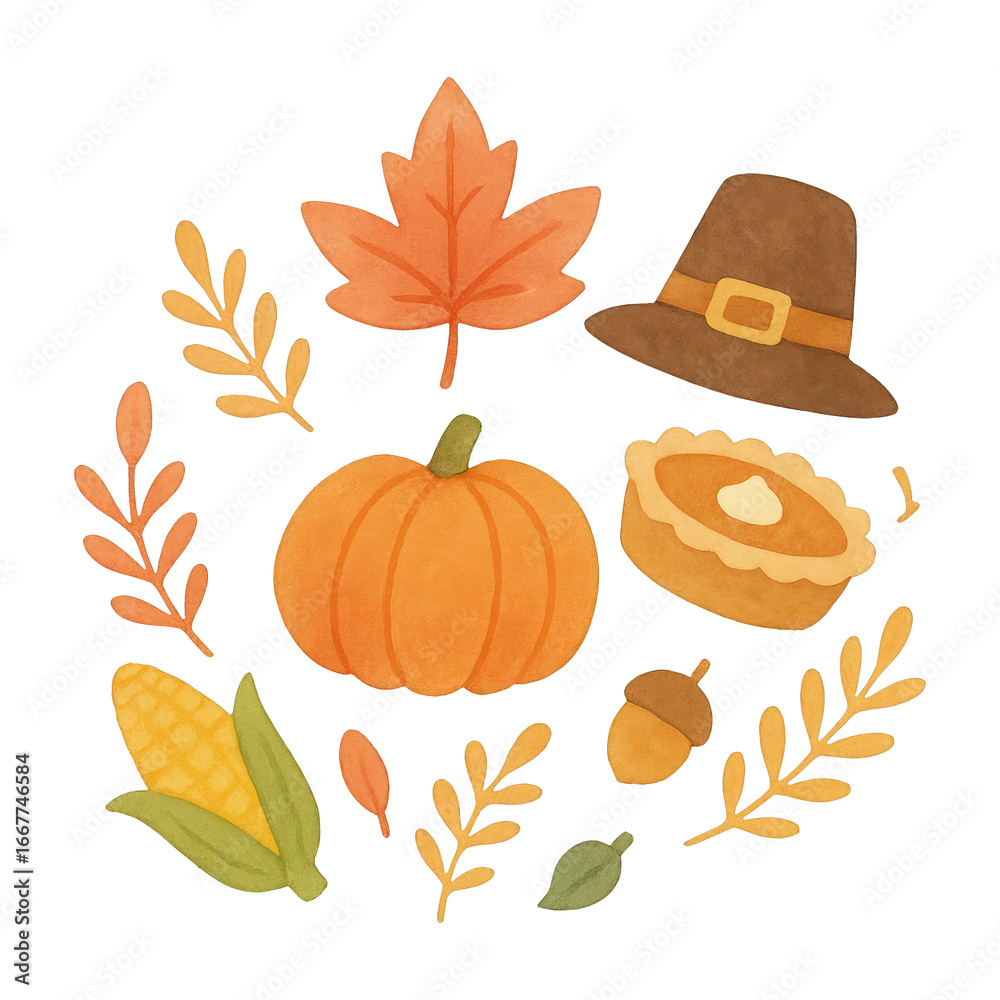 Naklejka premium PNG Thanksgiving autumn elements illustration
