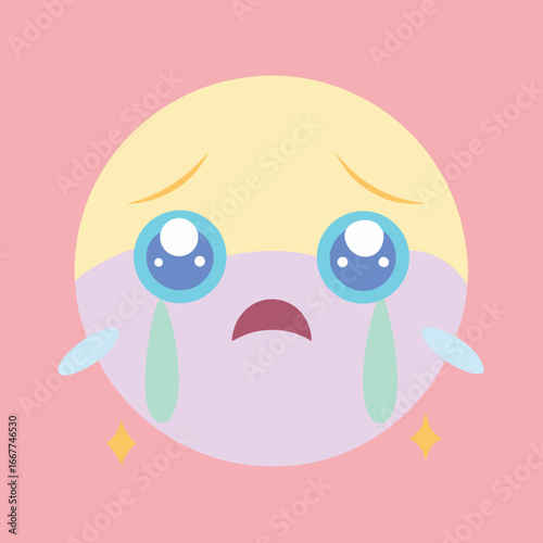 A funny cartoon character vector illustration of a smiley face is full of joy