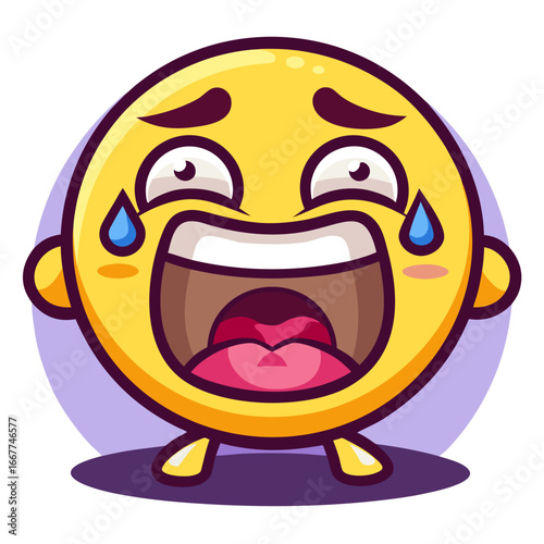 A funny cartoon character vector illustration of a smiley face is full of joy