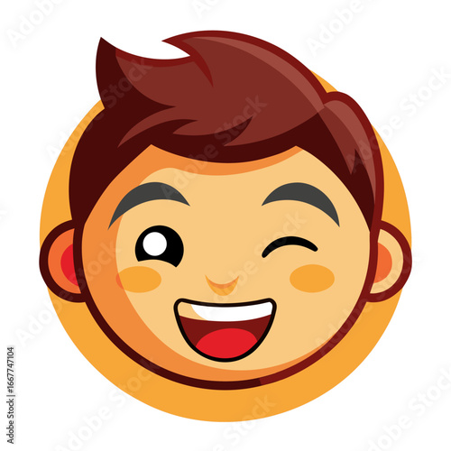A funny cartoon character vector illustration of a smiley face is full of joy