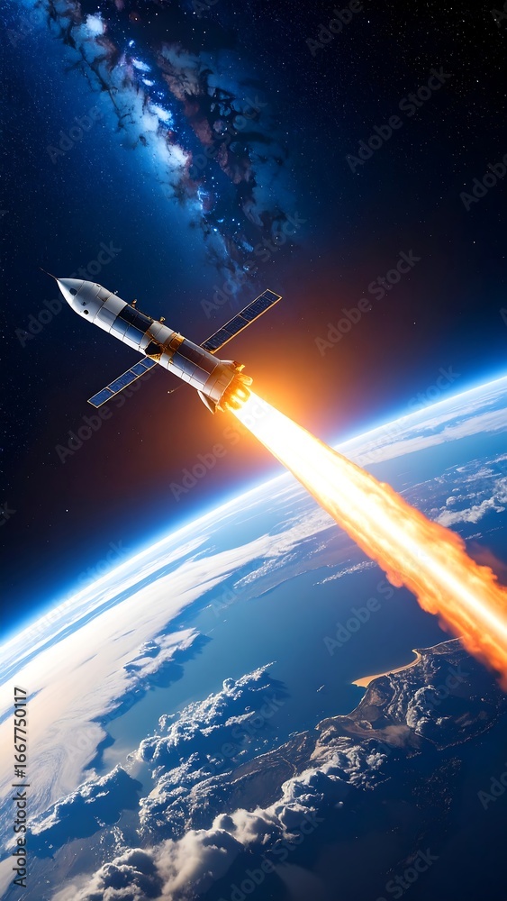 Obraz premium Rocket Launch from Earth into Space