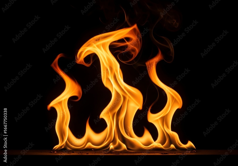 Fototapeta premium Dynamic flames burning with vibrant orange and yellow colors against a dark background
