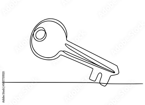 Minimalist single line drawing of a key