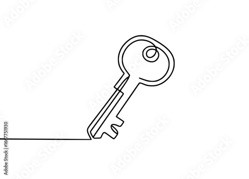 Minimalist single line drawing of a key