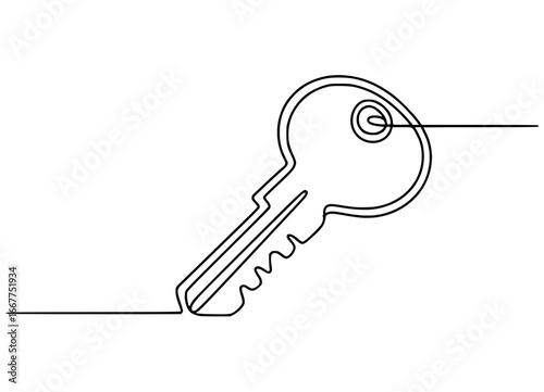Minimalist single line drawing of a key