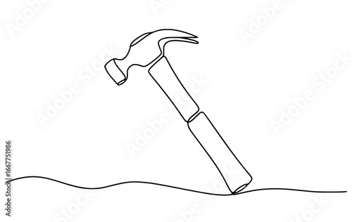 Minimalist continuous line drawing of a hammer
