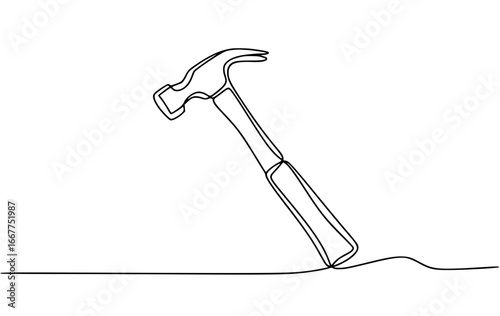 Minimalist continuous line drawing of a hammer