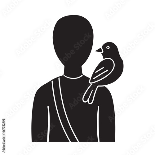 Bird Sitting On Shoulder Silhouette Vector Illustration