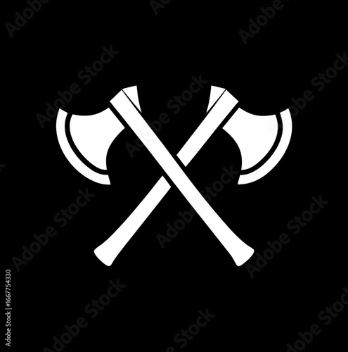 Silhouette vector of crossed axes on black, perfect for Viking symbols, medieval fantasy icons, rustic logos, and adventure branding.