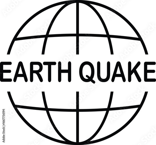 Earthquake globe icon , black solid and outline typography vector with text Earth Quake, global disaster awareness, seismic safety, emergency alert, rescue campaign, logo and symbol design