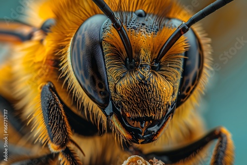 Wallpaper Mural Incredible macro detail reveals a fuzzy bee's intricate face and compound eyes, showcasing nature's precision Torontodigital.ca
