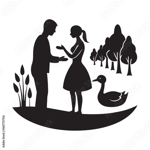 Couple Enjoying Nature Silhouette Vector Illustration