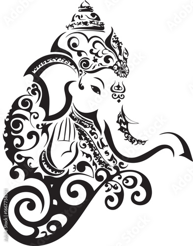 Sacred Elegance: An intricate black and white illustration of a revered deity, embodying grace and spiritual significance, adorned with ornate details and artistic expression.