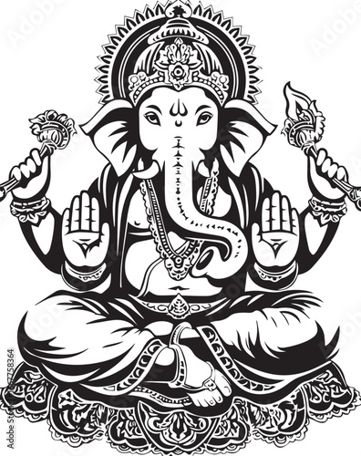 Ganesha: The revered deity Ganesha, an emblem of wisdom and prosperity, is depicted in intricate detail.